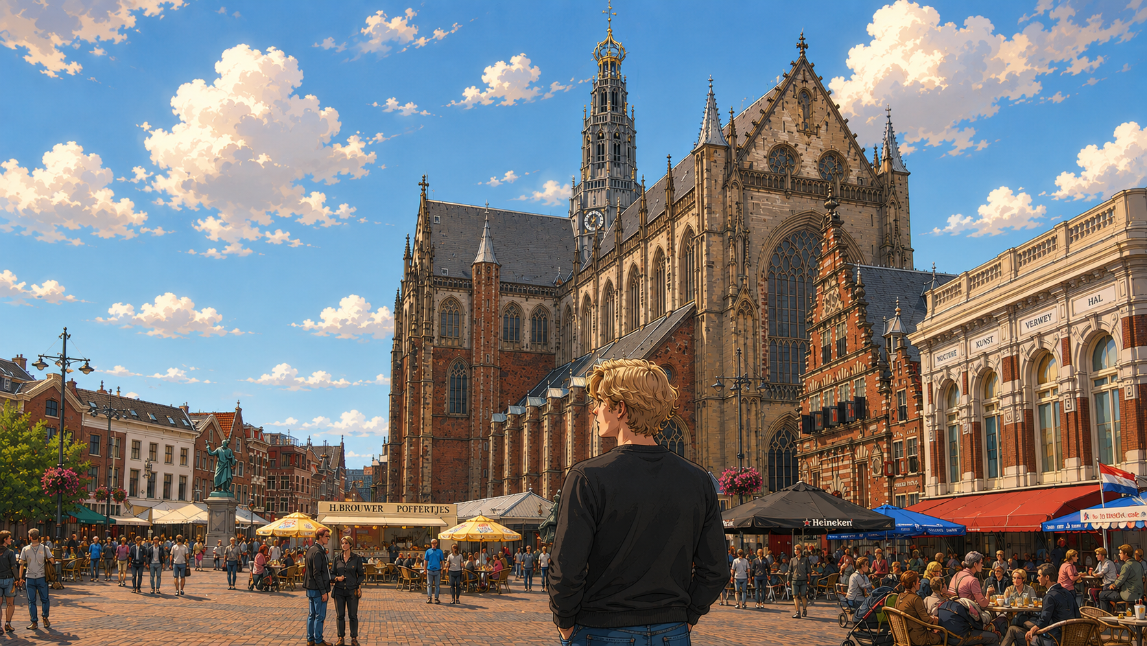 Illustrated Grote Markt in Haarlem as a playful games square