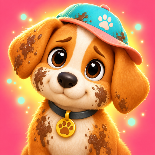 A muddy puppy ready for a makeover